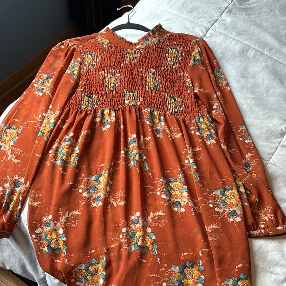 Floral Rust Long Sleeve Blouse